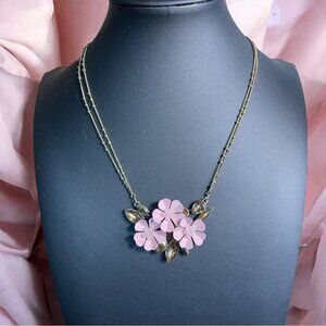 Pink Floral Necklace Double Chain Feminine Elegant‎ Gift Casual Chic Designer